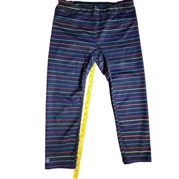 Athleta Multi Stripe Sonar Rainbow Navy Blue Capri Leggings Size Medium Yoga - Picture 4 of 9